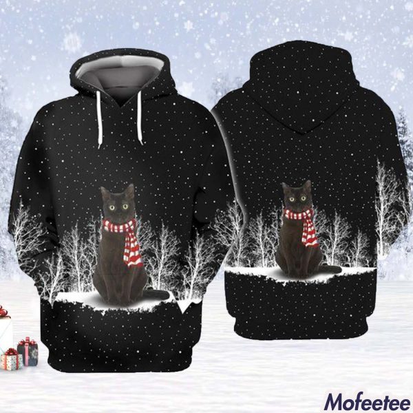 Cat Black Cat In Snow Night Hoodie