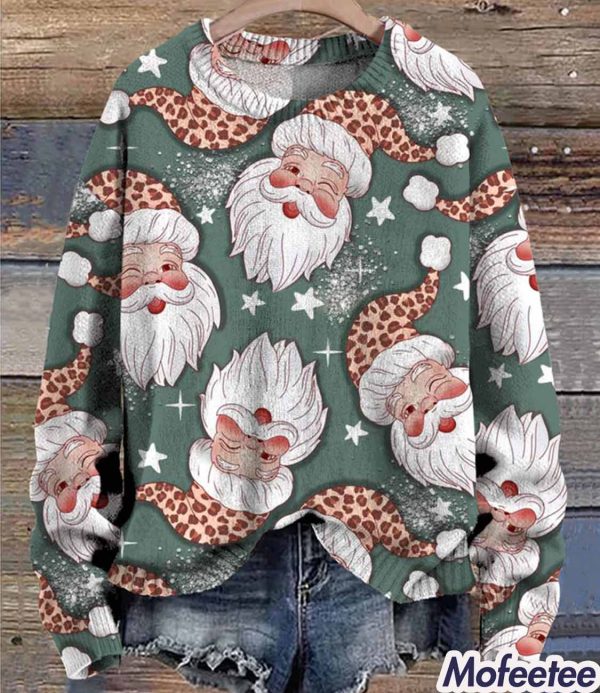 Christmas Cute Santa Art Pattern Print Casual Knit Pullover Sweater