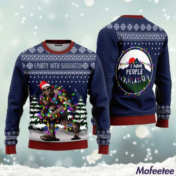 I Party With Sasquatch Camping Knitting Ugly Christmas Sweater