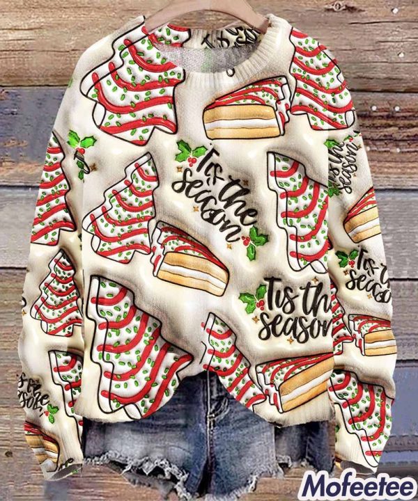 Tree Cakes Print Knit Pullover Christmas Sweater