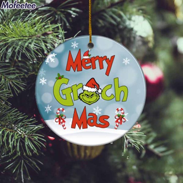 Merry Christmas Grnch Ceramic Circle Ornament