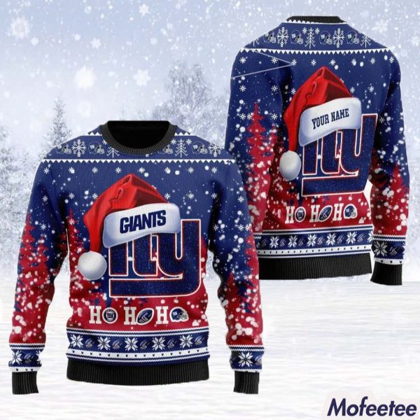 New York Giants Symbol Wearing Santa Claus Hat Ho Ho Ho Custom Ugly Christmas Sweater