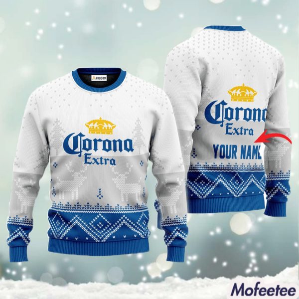 Personalized Corona Extra White Reindeer Ugly Sweater