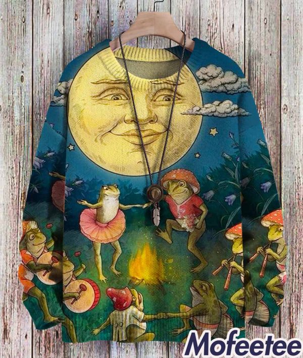 Funny Frog Dance Music Moon Art Print Casual Sweatshirt