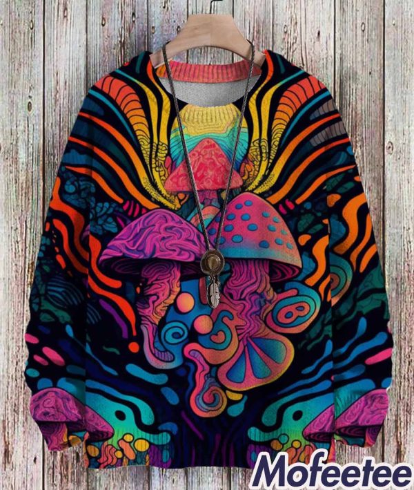 Mushroom World Print Casual Knit Sweatshirt