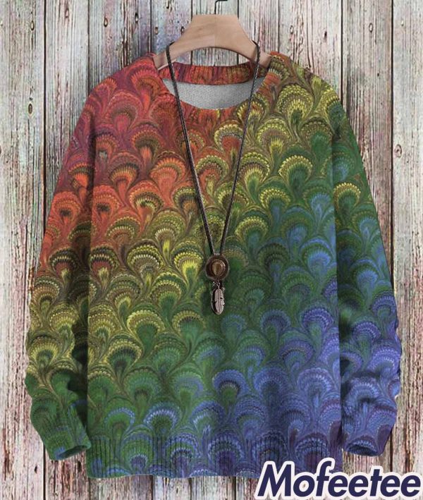 Rainbow Retro Pattern Print Casual Knit Sweatshirt