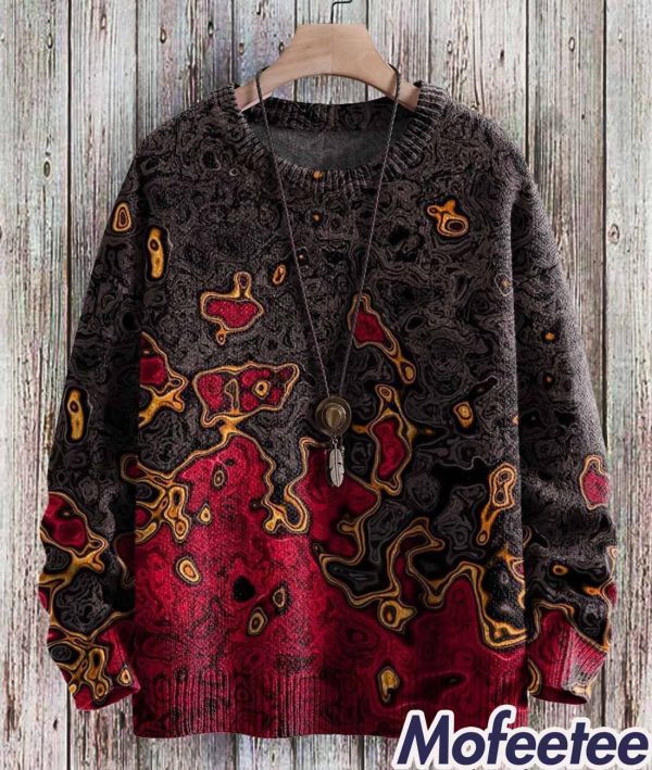 Vintage Fire Pattern Art Print Casual Knit Pullover Sweatshirt