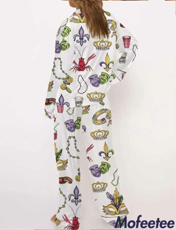 Mardi Gras Beads King Cake Crawfish Pajama Set