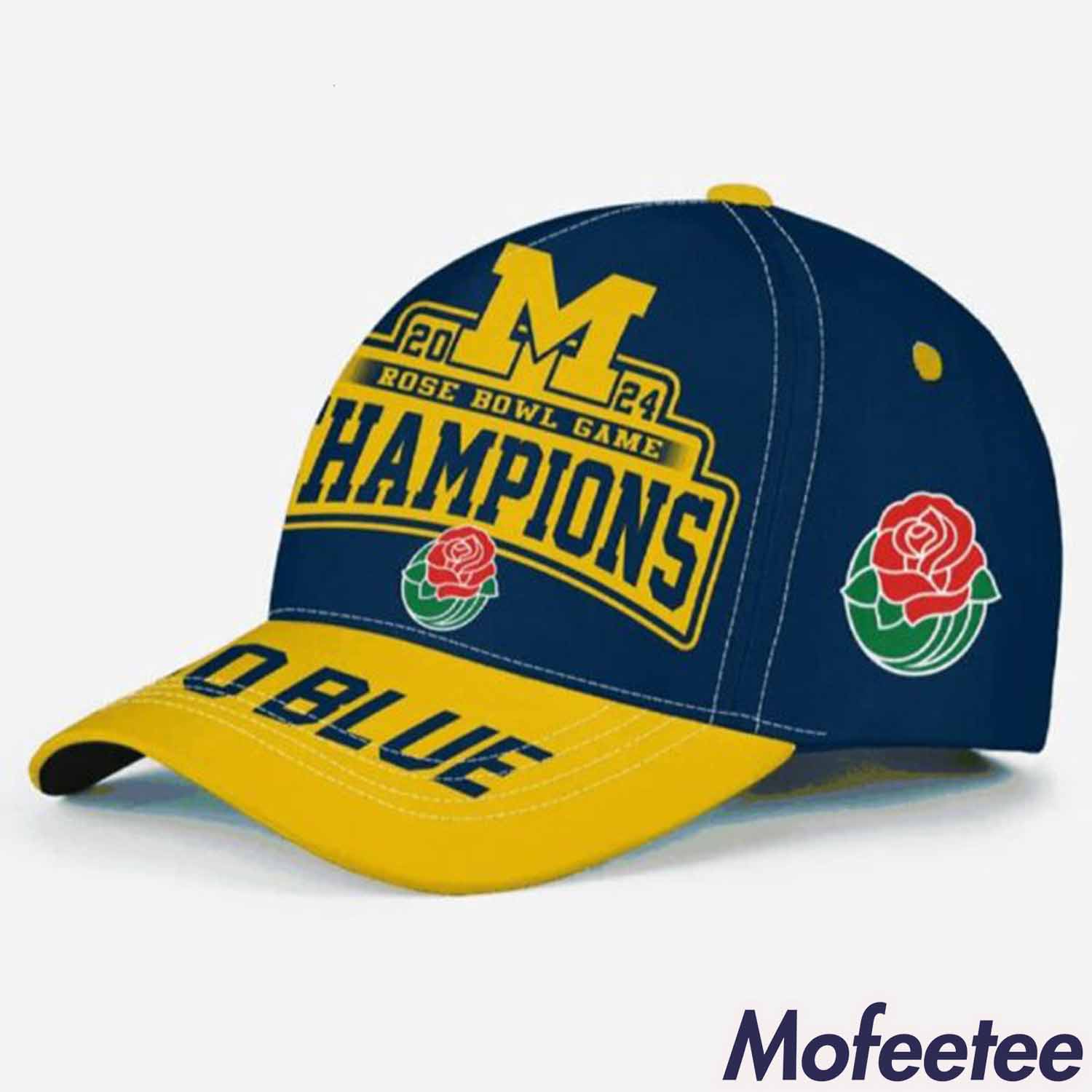 Wolverines Go Blue 2024 Rose Bowl Game Champs 3D Hat Mofeetee