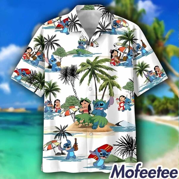 Summer Beach Stitch And Lilo Surfing Pattern Disney Aloha Button Up Hawaiian Shirt
