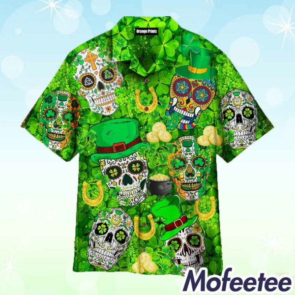 Green Sugar Skull St Patricks Day Trendy Hawaiian Shirt