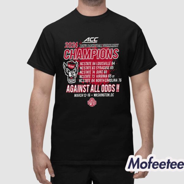 NC State Wolfpack ACC 2024 Men’s Basketball Tournament Champions Against All Odds Shirt