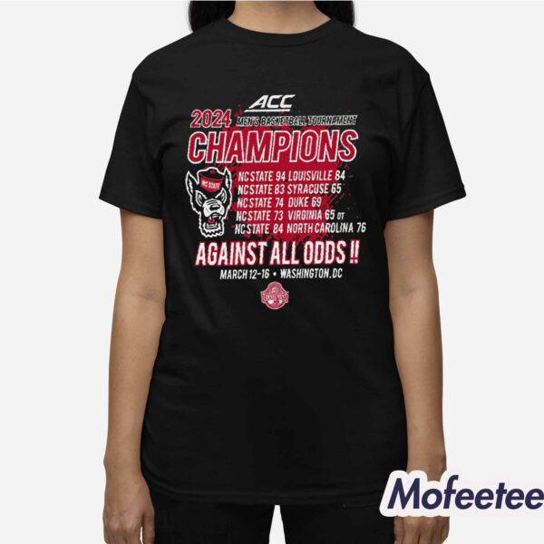 NC State Wolfpack ACC 2024 Men’s Basketball Tournament Champions Against All Odds Shirt