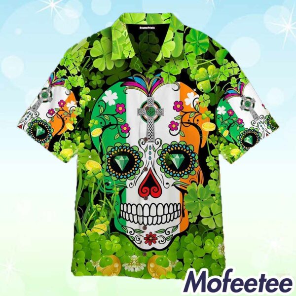 Sugar Skull St Patrick’s Day Aloha Hawaiian Shirt