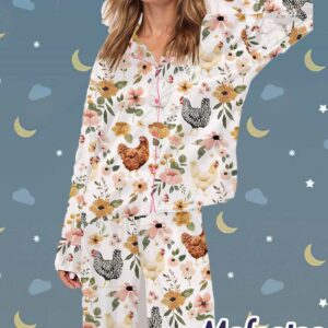 Floral Chickens Pajama Set 1