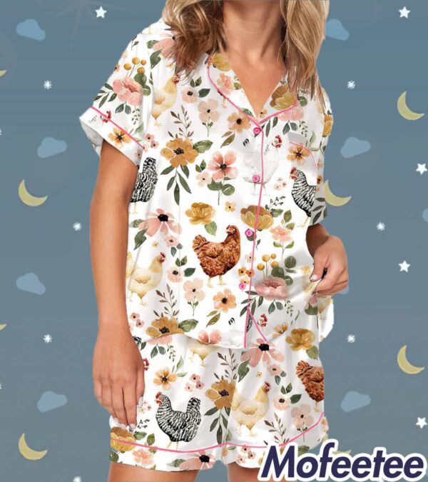 Floral Chickens Pajama Set