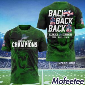 Everblades 2024 Kelly Cup Champions Back To Back To Back Shirt 1