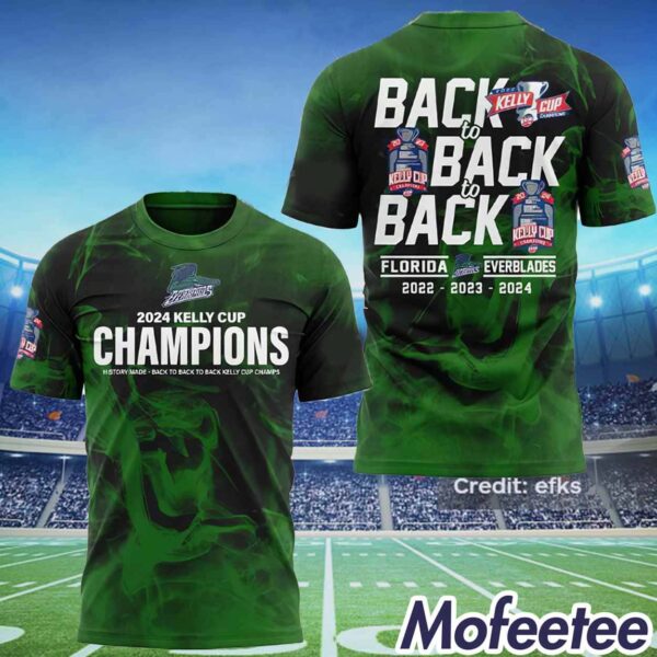 Everblades 2024 Kelly Cup Champions Back To Back To Back Shirt