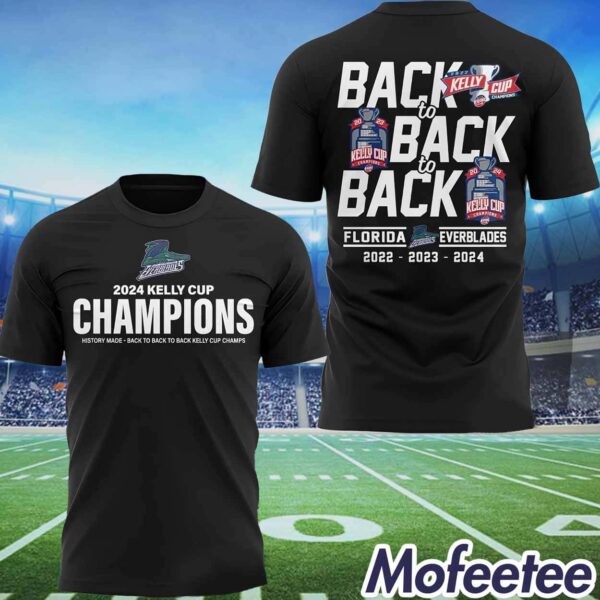 Everblades Back To Back To Back 2024 Kelly Cup Champions Shirt