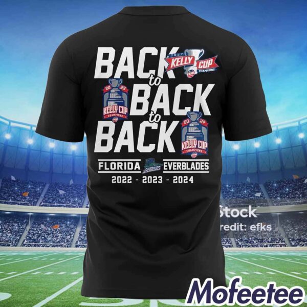 Everblades Back To Back To Back 2024 Kelly Cup Champions Shirt