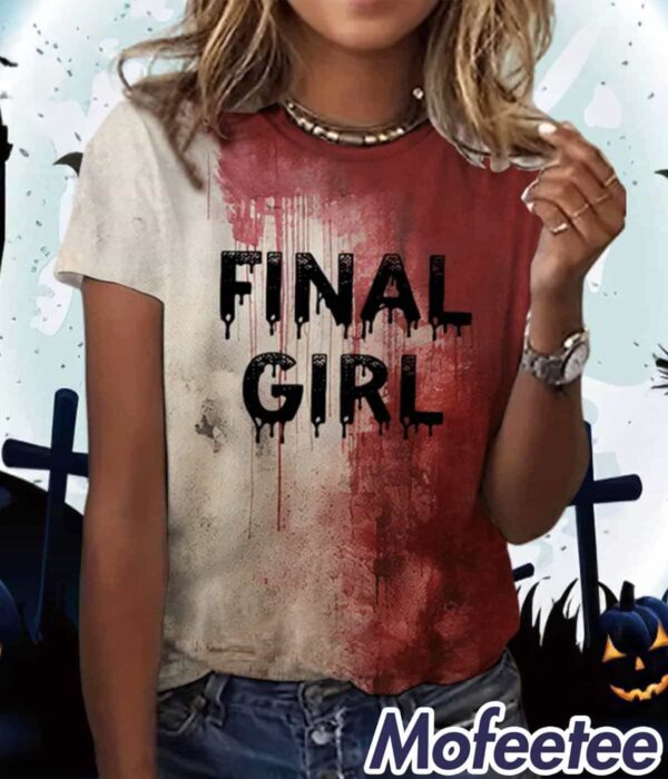 Women’s Bloody Final Girl Halloween Print Shirt