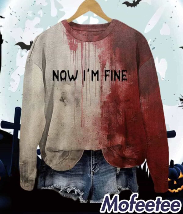 Women’s Bloody Now I’m Fine Halloween Print Crew Neck Sweatshirt