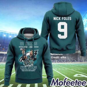 12 Years 2012 2024 Thank You Nick Foles A Legend Thank You For The Memories Hoodie 1