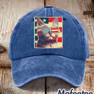 American Flag Sunglasses Cat Print Hat 1