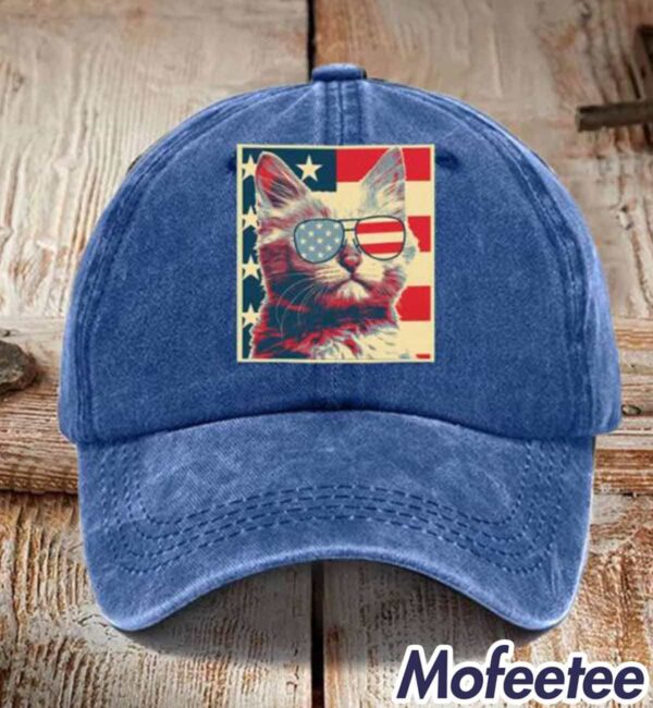 American Flag Sunglasses Cat Print Hat