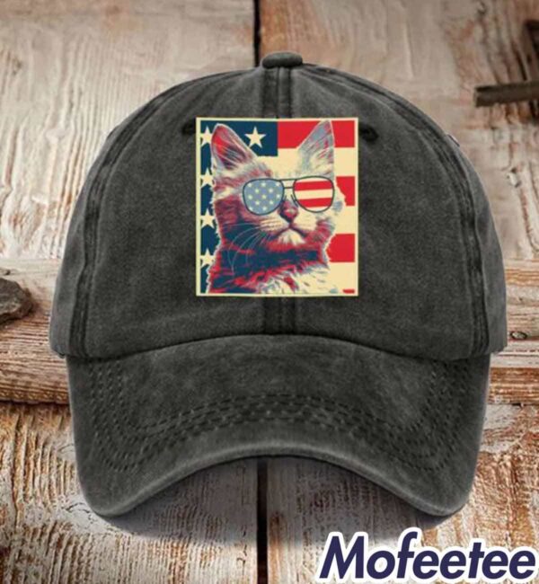 American Flag Sunglasses Cat Print Hat