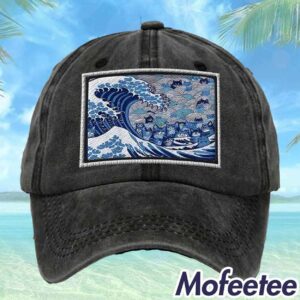 Blue Waves And Cats Art Printed Hat 1