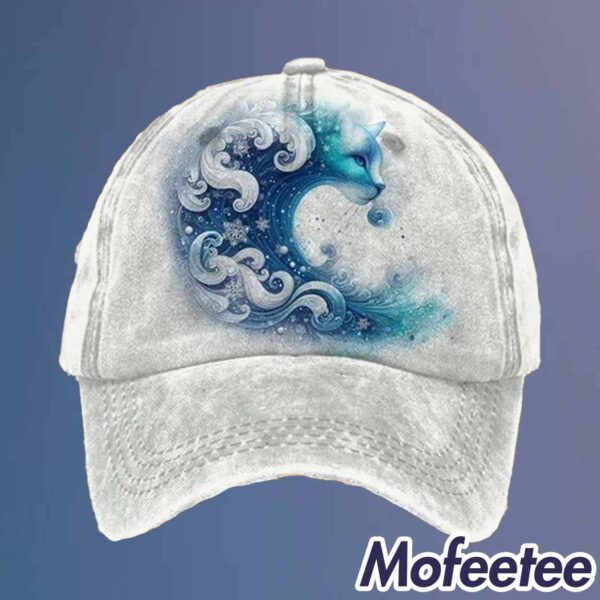 Blue Waves And Cats Print Hat