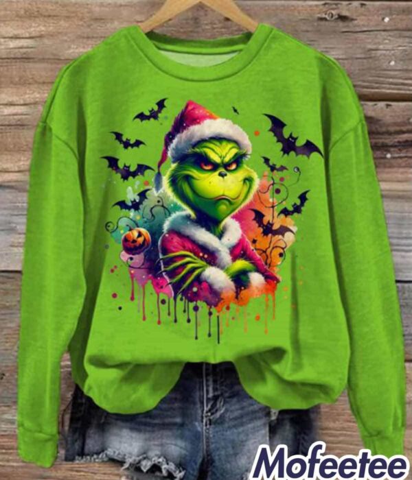 Halloween Grnch Watercolor Bat Sweatshirt