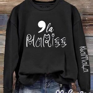 Kamala Cat Comma La Print Crew Neck Sweatshirt 1