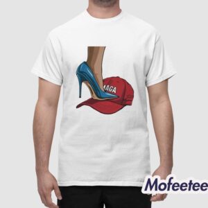 Kamala Harris Heels Stepping On Red Maga Hat Shirt 1