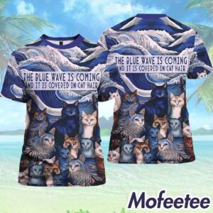 Men's The Blue Wave Is Coming And It Is Covered In Cat Hair Print Shirt 1