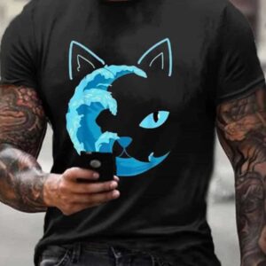 Mens Blue WaveCat Printed T Shirt 1