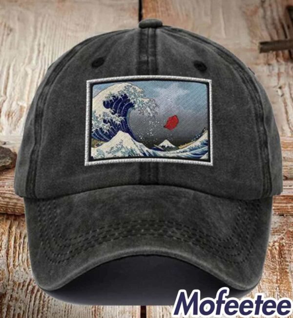 Unisex Blue Waves And Red Hat Printed Hat