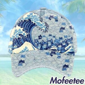 Unisex Blue Waves Cats Print Hat 1