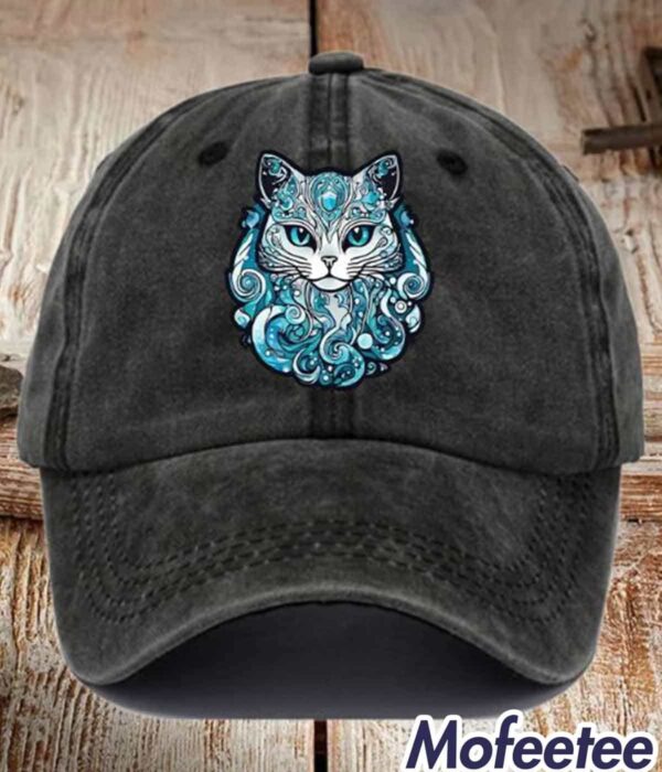 Unisex Blue Waves&Cats Printed Hat