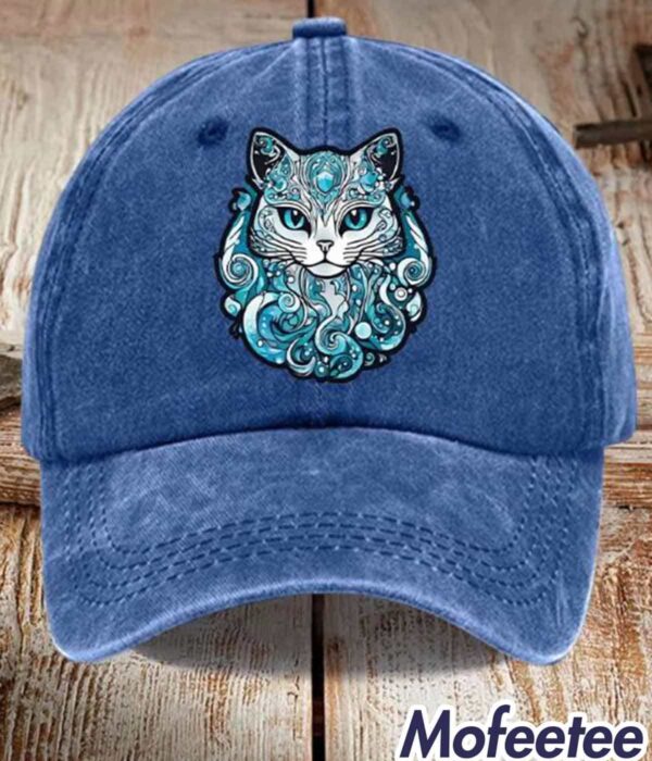 Unisex Blue Waves&Cats Printed Hat