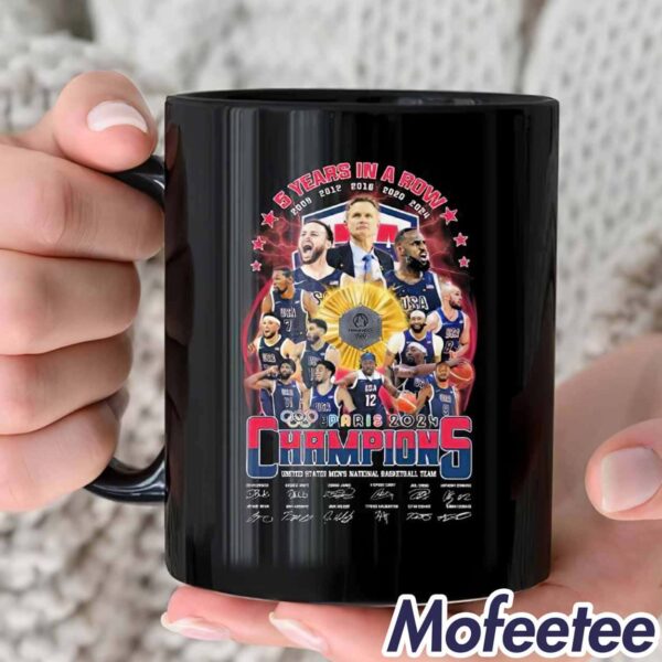 Usa National Basketball Team 2024 5 Olympic Years In A Row Champions Signatures Mug