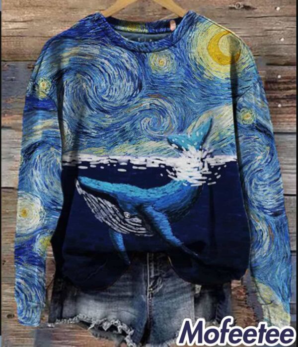 Whale at Starry Night Art Cozy Sweatshirt