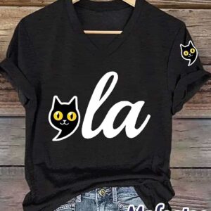 Women's Black Cat Lady 'La Vote Blue V Neck Shirt 1