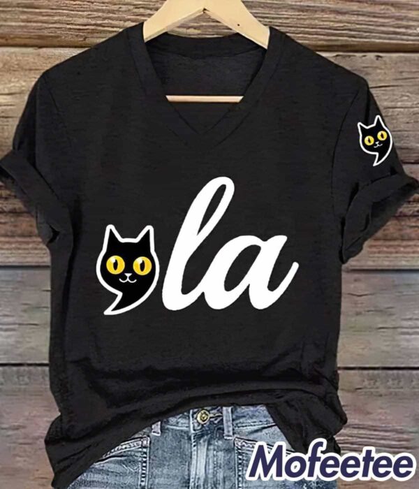 Women’s Black Cat Lady ‘La Vote Blue V Neck Shirt