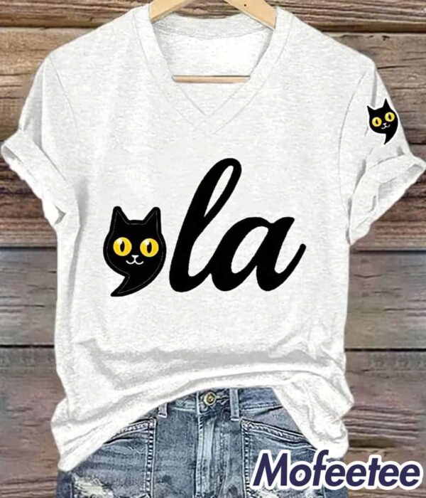 Women’s Black Cat Lady ‘La Vote Blue V Neck Shirt