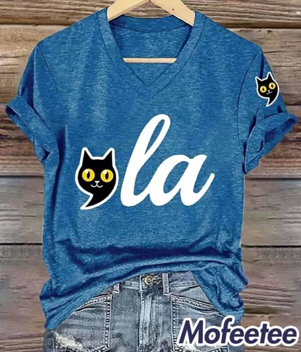 Women’s Black Cat Lady ‘La Vote Blue V Neck Shirt