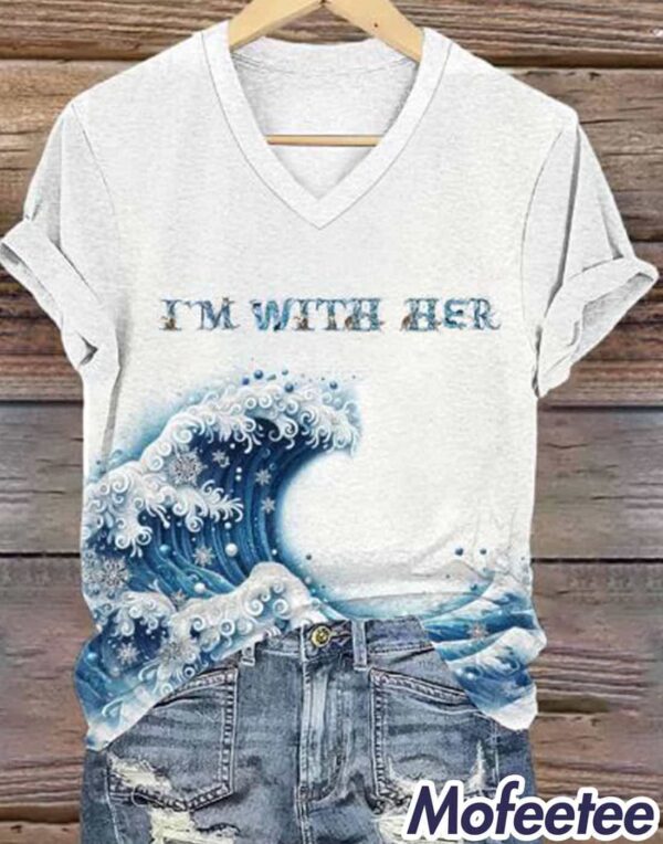 Women’s Blue Wave I‘m With Her Print V-Neck T-Shirt