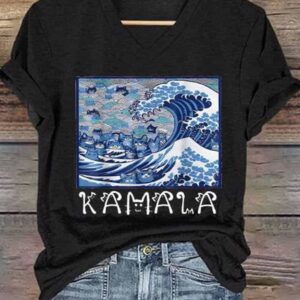 Womens Blue WavesCats Comma La Print T Shirt 1