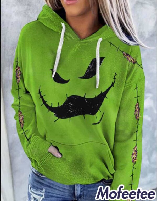 Women’s Funny Green Ghoul Printed Pocket Hoodie